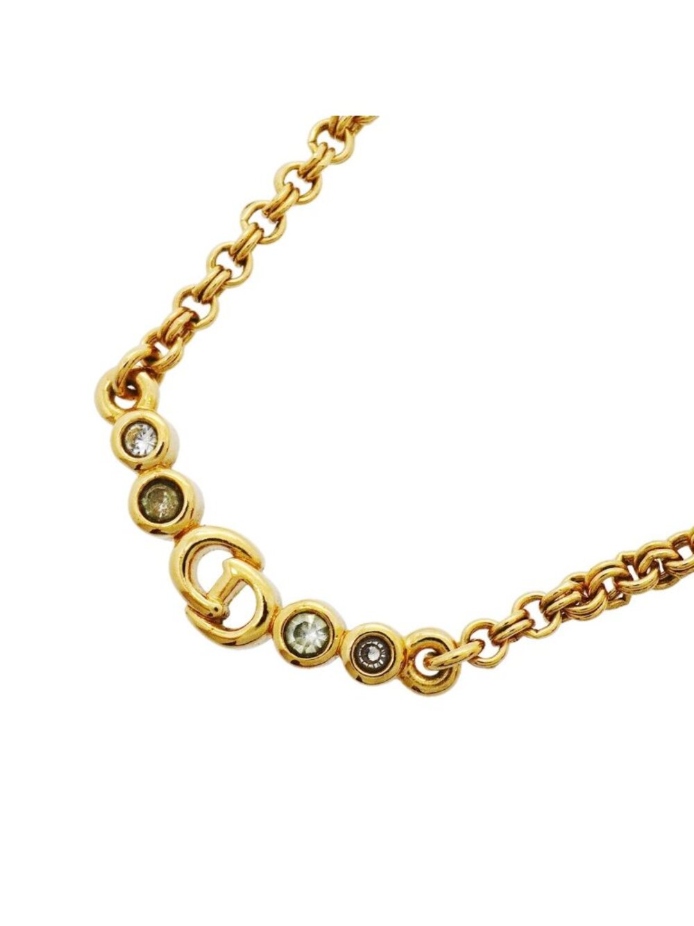 Dior Necklace CD Logo Gold Plated Rhinestone